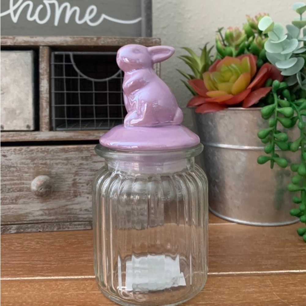 New Ceramic Purple Bunny top Glass Jar